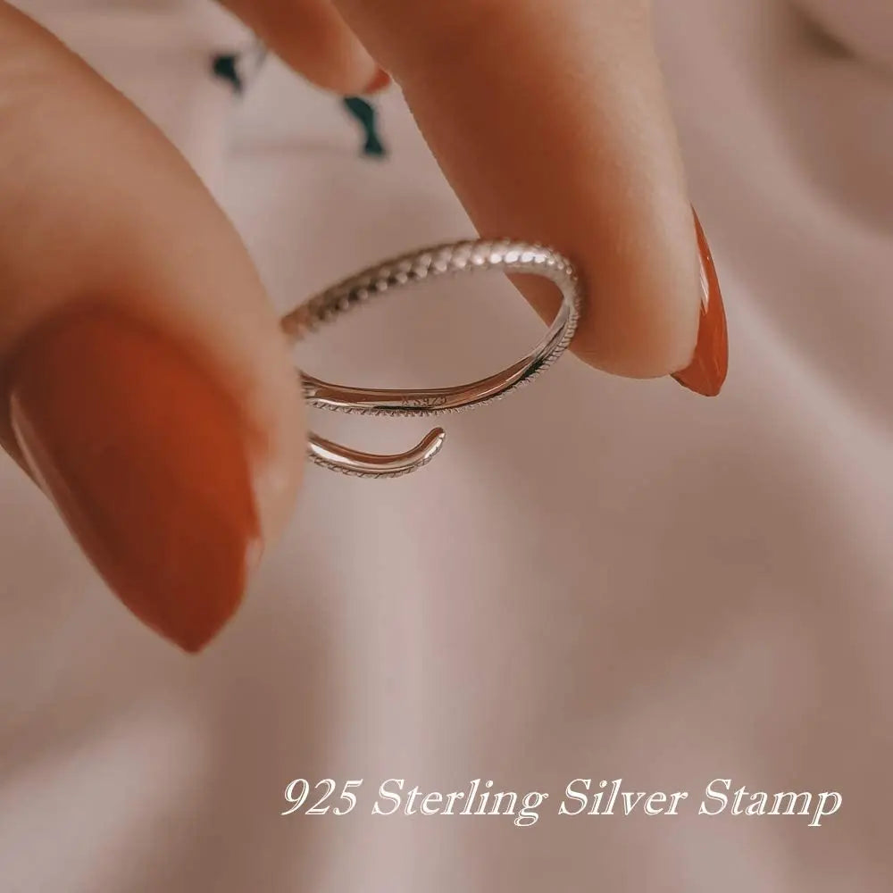 Sterling Silver Platinum Ring, Green Zircon Retro Textures Snake Ring