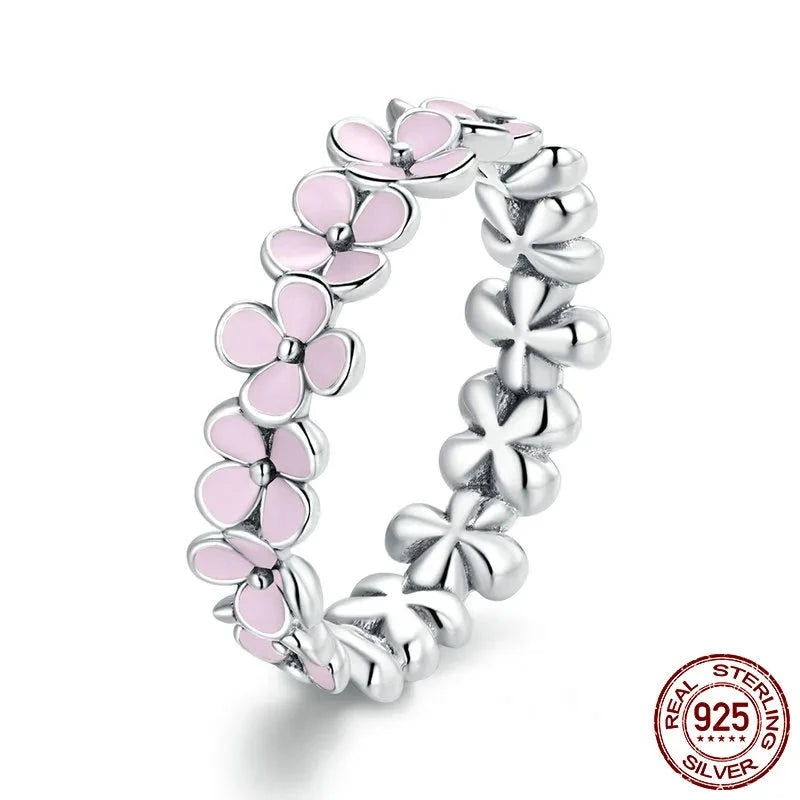 Silver Pink Wreath Finger Ring for Women