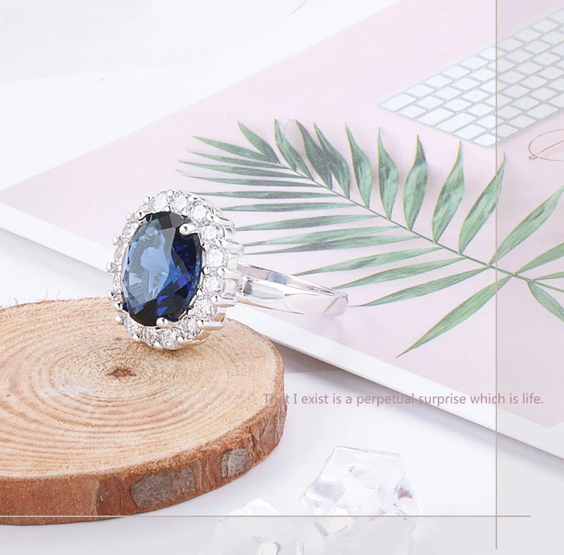meela Silver Rings For Women Jewelry With Blue CZ Zirconia Flower