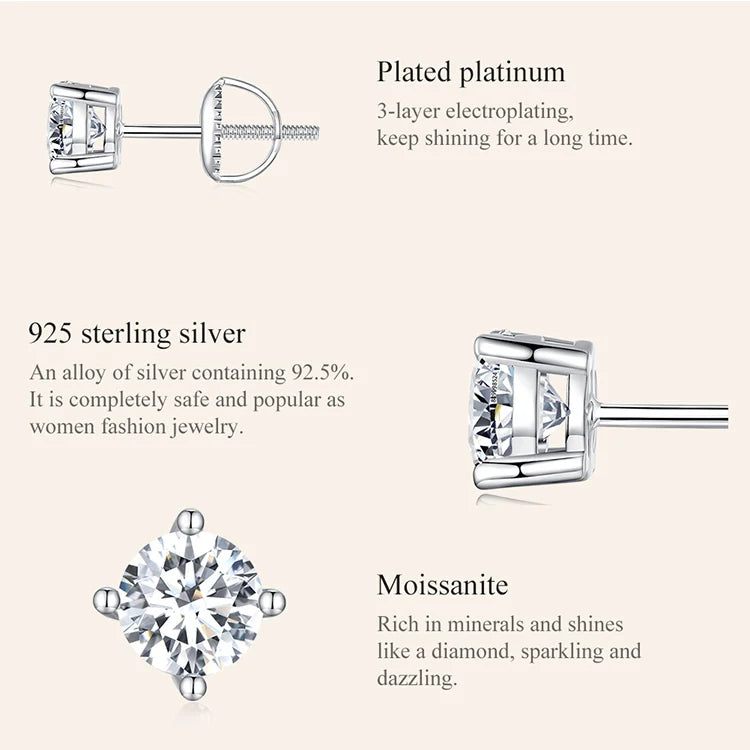 Moissanite Earrings for Women Silver Wedding Jewelry