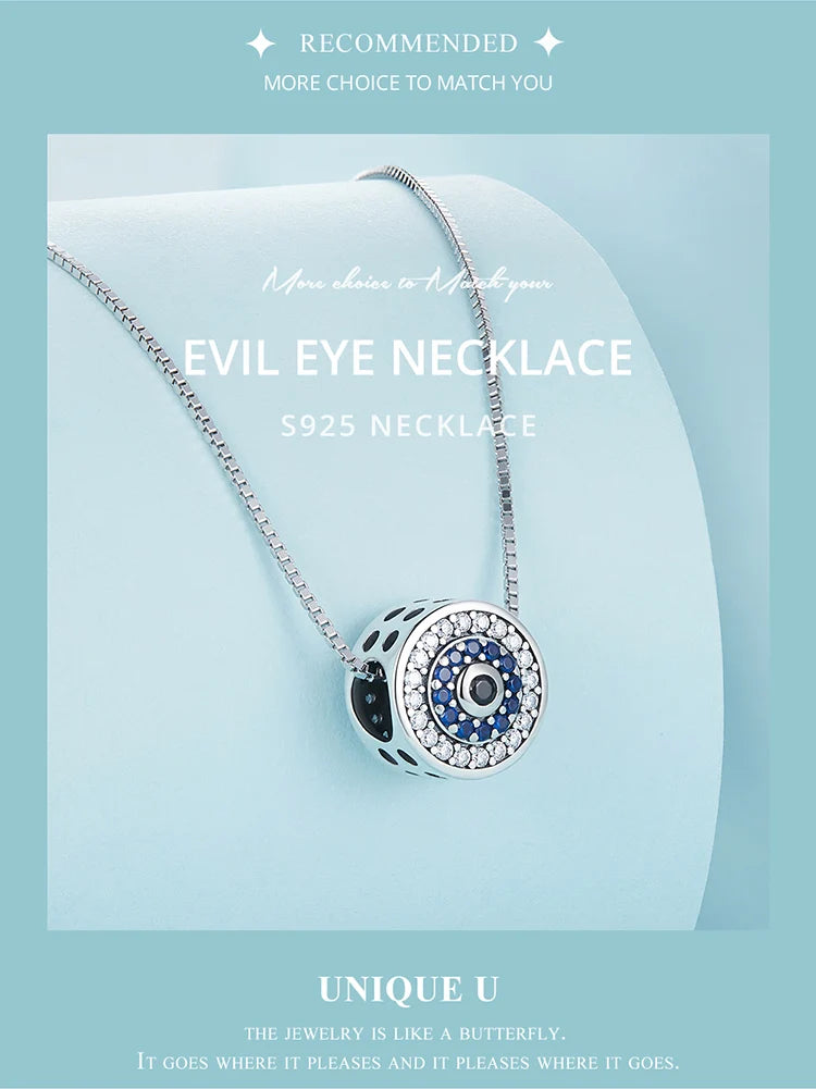 Silver Blue Crystal Evil Eye Necklace Lucky Eye for Women