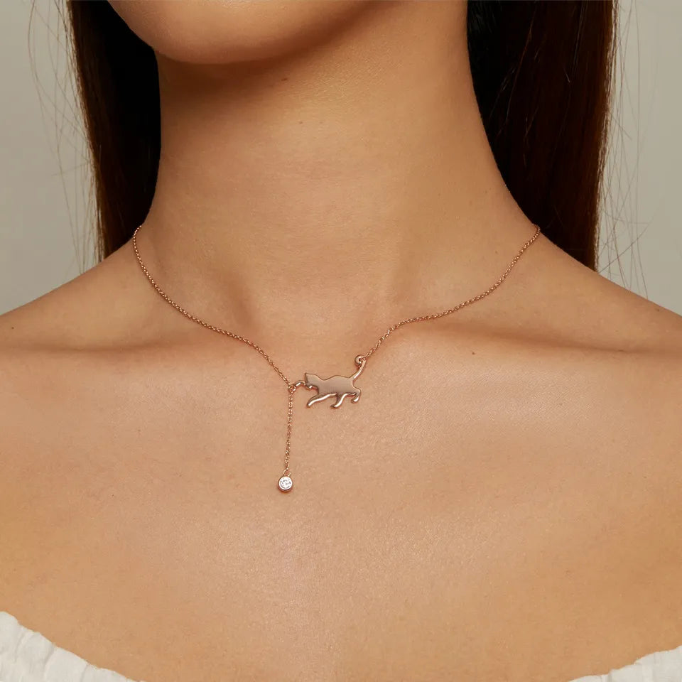 Cat Necklace Cute Silver for Women