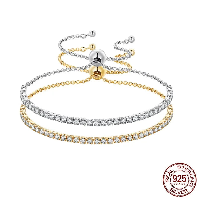 Lelyan14K Gold  Bracelet for Women, 925 Sterling Silver Adjustable Slider Bracelet Wedding Jewelry