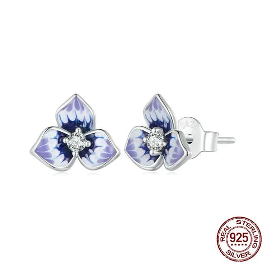 Purple Flower Stud Earrings Platinum