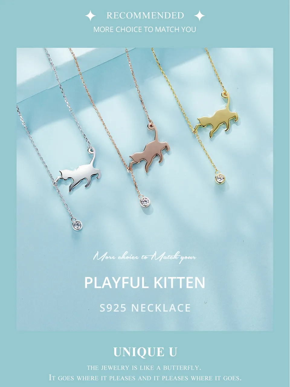 Cat Necklace Cute Silver for Women