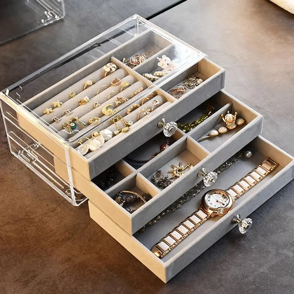 High-capacity Three-layer Flannel Jewelry Box Drawer